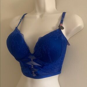 Victoria Secret bombshell Blue Lace Longline Bra 32D $80 223